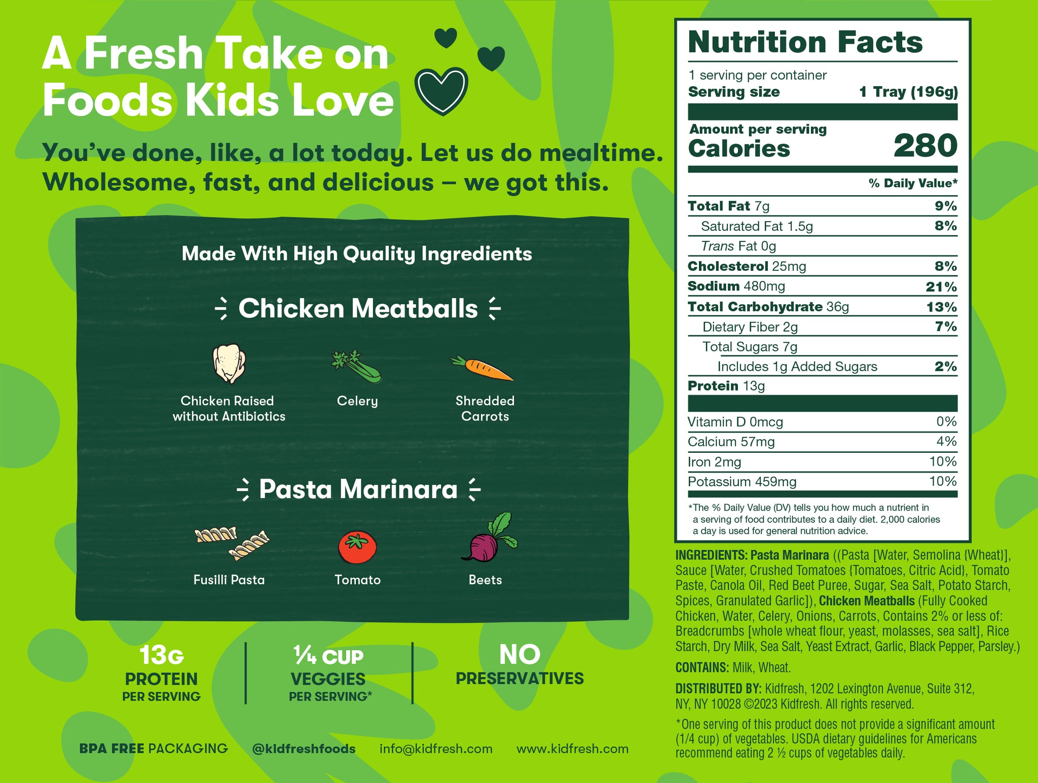 Chicken Meatballs & Pasta Marinara Kidfresh